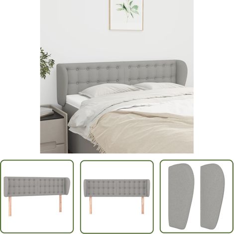 The Living Store Tête de lit avec oreilles Gris clair 147x23x78/88 cm Tissu - Tête De Lit - Têtière De Lit - Literie - Meuble Chambre - Décoration Chambre (1/5)