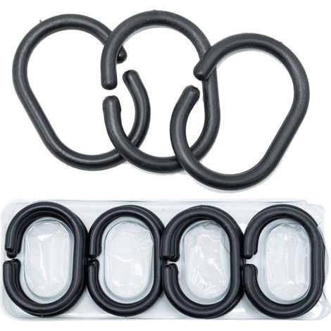 12er-Pack schwarze Kunststoff-Gleitringe für Duschvorhang (1/5)