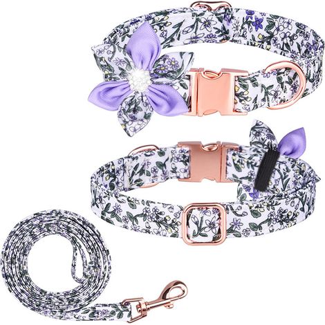 Collar y correa ajustables para perros con estampado floral, pajarita y hebilla metálica, adecuados para fiestas y para el uso diario. (1/5)