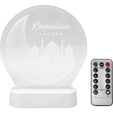 Lámpara LED Ramadan Mubarak 3D Acrílico Decorativa RGB Luz Nocturna Eid Mubarak Colorida con Control Remoto para Familias Musulmanas (1/5)