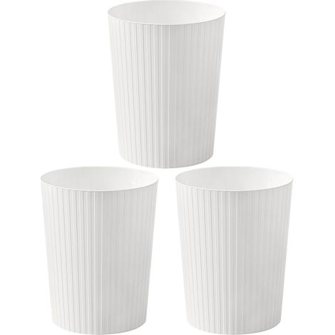 Corbeille à Papiers, Poubelle en Plastique à Rayures, Corbeille à Papier Ronde pour La Chambre, La Cuisine et Le Bureau, Empilable, Mat, Givré, PP, Sans BPA, Blanc, 7.2L (3 pièces). (1/5)