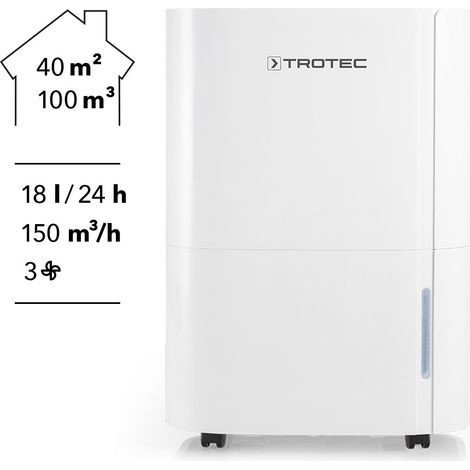 Trotec – Déshumidificateur 18l/24h pour 40m² – Protection anti-débordement – Hygrostat intégré – Débit d'air 170m³/h – Niveau sonore 48dB — vue 2