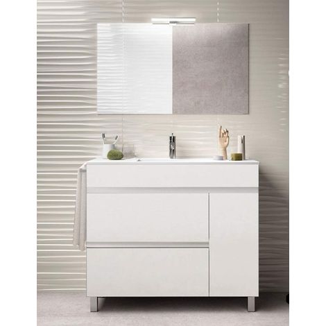 MUEBLE PARA BAÑO DE DISEÑO HÉMERA CON LAVABO, ESPEJO Y TOALLERO BLANCO 100CM (1/5)