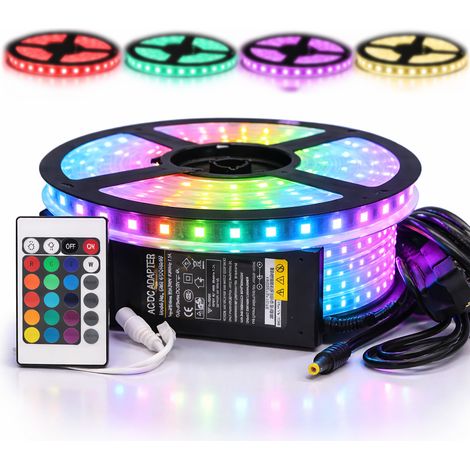 Kit de cinta profesional 5050 - 60 LED/m - 5 metros RGB impermeable (IP67) con controlador y transformador  Longitud: 5 metros - Transformador: Fuente de alimentación incluida - Control remoto del con