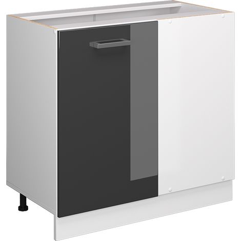 Mobile ad angolo cucina R-Line, Antracite lucido, 86 cm senza piano di lavoro, Vicco