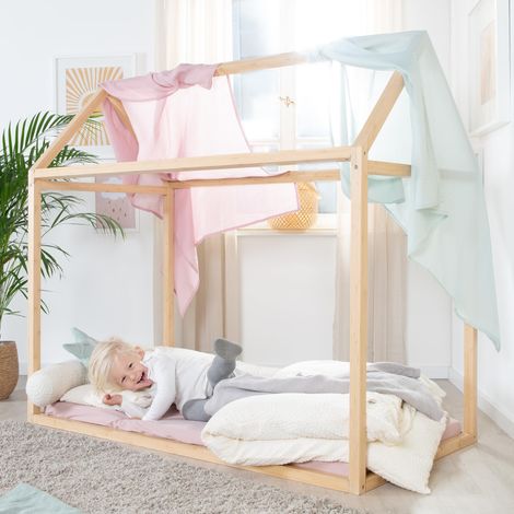 roba Lettino Montessori a Forma di Casa 70 x 140 cm - Certificato FSC - Ecosostenibile - Robusto e Resistente - da 0 a 7 Anni - Legno di Bambù - Colore Naturale (1/5)