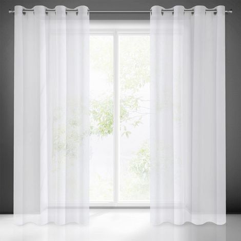 Rideau Voilage à Oeillets - 1 pièce. Semi-Transparent Rideau, Draperies, Décorations d'intérieur de Fenêtre de Salon, Chambre, Cuisine, 140x250 cm, Blanc (1/5)