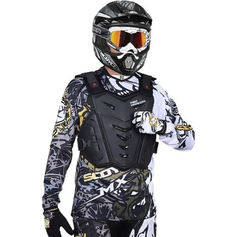 Protection moto cross complète, KkvoGmle, coque en polycarbonate résistant, équipement de sécurité noir/rouge, blindage intégral pour pilotage tout-terrain, taille unique.