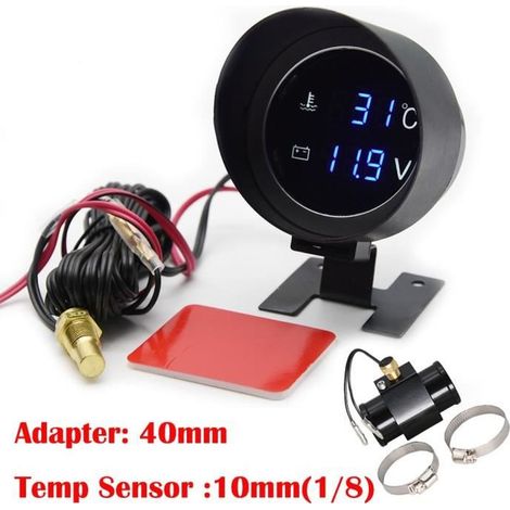 1 unité jauge carburant + voltmètre LCD 2 en 1, affichage numérique bleu, capteur température eau 10 mm, pour camion et voiture 12 V / 24 V (1/4)