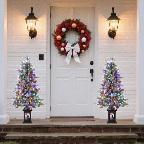 Sapin de Noël artificiel pré-éclairé 125 cm, enneigé frost - 150 LED bicolores (blanc chaud & multicolore), 8 modes - Base lumineuse bonhomme de neige (Norme UE) - Specs: 4ftH Frost Tree, Dual Color 8