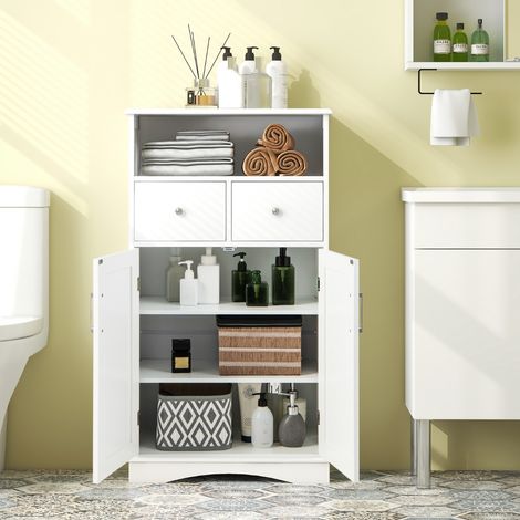 Armoire Autoportante 2 Portes 2 Tiroirs 2 Étagères Réglables Blanc CWXT3094 DESIGN IN (1/3)