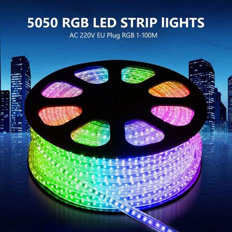 TrAdE Shop Traesio - Striscia Strip Led Bobina Smd 5050 Rgb Con Spina 220v Tubo Per Esterno Da 100 Mt - (1/2)