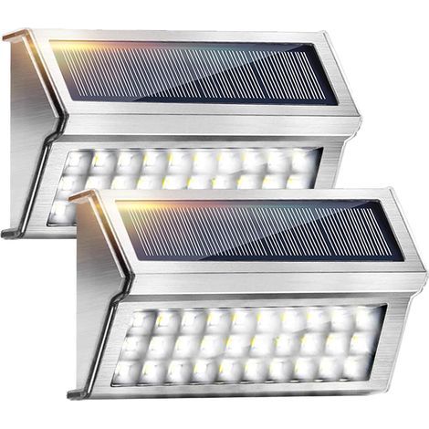 Solarleuchte für den Außenbereich, 2 Stück, 30 LEDs, wasserdichte Solarlampe, Edelstahl, Solarbeleuchtung, kabellose Sicherheitslampe, Wandlampe für Garten, Hof, Terrasse, Treppen, Parkplatz, Terrasse (1/5)