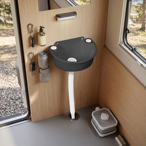 Lavabo Mural en Plastique, Mini Lavabo Pliable, Idéal pour Camping-Car, Camping, Garage (Noir) (1/5)