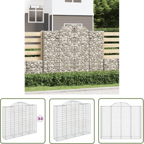 The Living Store Gabionen mit Hochbogen 4 Stk. 200x50x160/180cm Verzinktes Eisen - Gabionen - Gartenzaun - Dekorative Elemente - Gartendeko - Stauraum (1/5)
