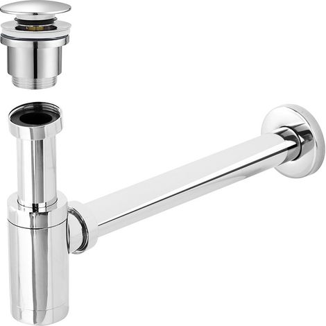 Sifone lavabo a canna tonda cromato completo di piletta click clack universale