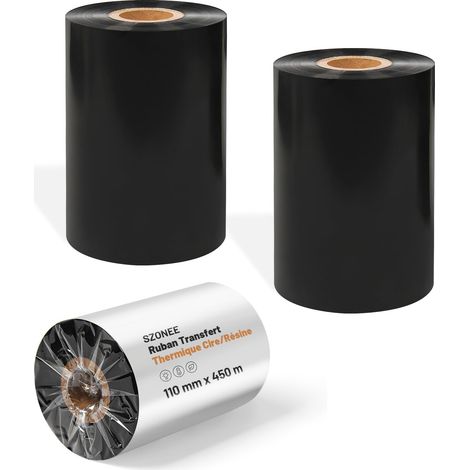 2 Rouleaux Ruban Cire Résine 110mm x 450m Mandrin 25mm Ruban (1/5)