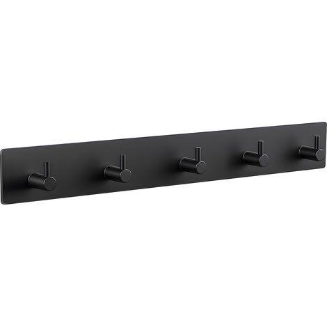 Porte Serviettes Sans Perçage, 5 Crochets Adhesif Mural en Acier Inoxydable, Accroche Torchon pour Salle de Bain, Cuisine et Toilettes, Durable et imperméable, Noir (1/5)