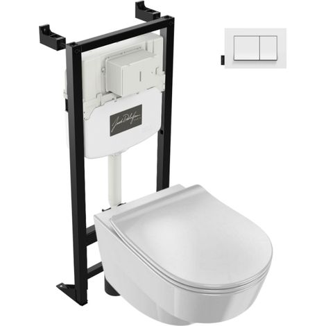 Pack WC suspendu sans bride JACOB DELAFON Odéon Rive Gauche + bâti support + plaque avec abattant extra plat