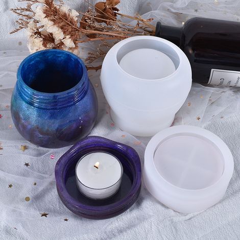 Moules en silicone pour résine époxy, pots de rangement, moules de coulée avec couvercle, ensemble pour ranger bijoux et pinceaux de maquillage (1/5)