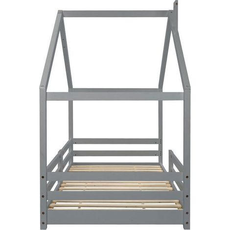 Lit cabane enfant 90 x 200 cm avec protection antichute,lit simple avec sommier à lattes pour enfant,gris (1/5)