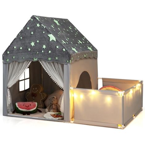 COSTWAY Tenda da Gioco Fosforescente per Bambini con Recinto (Grigio)
