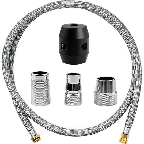Manguera de ducha flexible, manguera trenzada de acero inoxidable, con 3 adaptadores, manguera de ducha de acero inoxidable para grifos de cocina y baño y tanques, con bola de peso (1/5)