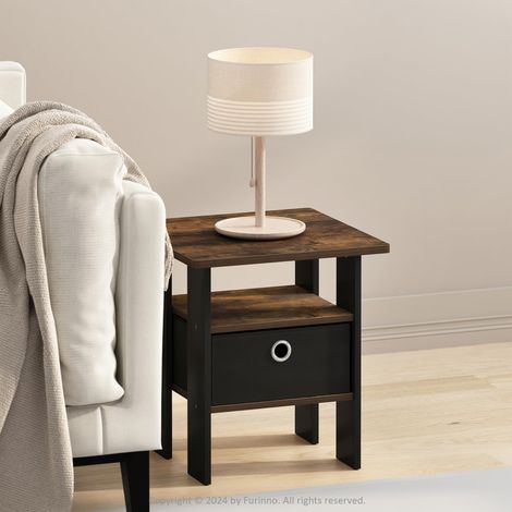 Table d'appoint Moderne carrée avec bac de Rangement, Table de Chevet avec étagère de Rangement, pour Salon, Chambre à Coucher, chêne ambré (1/5)