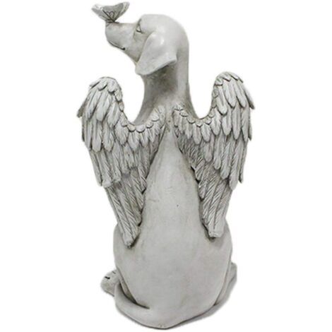 RHG Statue Commémorative pour Animal de Compagnie Décoration de Jardin en Plein Air avec Sculpture de Chien d'ange avec Matériau en Résine (Blanc) (1/5)