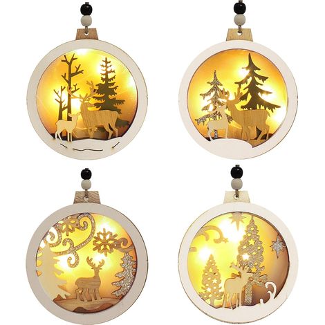 MINKUROW Pezzi Led Decorazioni Di Natale Ornamenti Di Renne Da Appendere In Legno Per Interni Decorazioni Per Feste All'aperto Decorazioni Per Alberi Eventi E Natale (1/5)