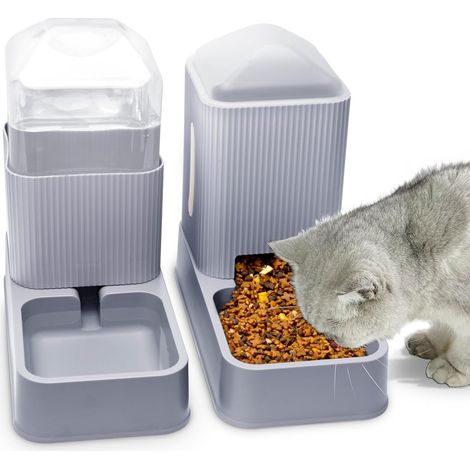 Lot de 2 mangeoires + distributeurs eau 3,8 L ×2, pour chiens/chats petite/moyenne taille (1/4)