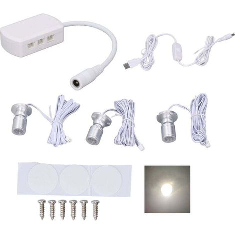 Mini LED Spot Lights 5V USB Vitrine Lumière d'affichage 1 à 3 Lumière de petit meuble dimmable argent clair naturel (1/4)
