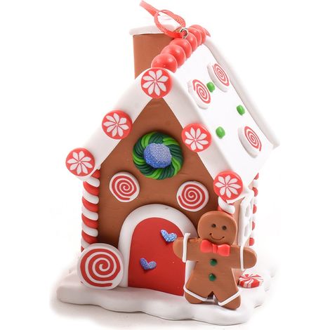 Pendaglio a forma di casetta natalizia in argilla per decorazione natalizia -Babbo Natale (1/2)