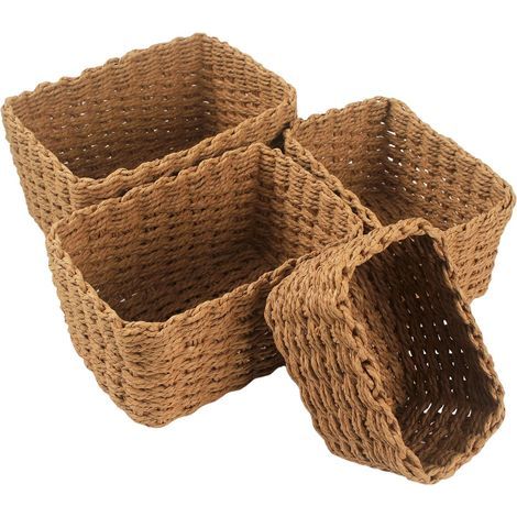 Set of 4 Paper Braid Baskets, Stackable Baskets and Storage Boxes, for Bathroom, Organisers for Toys, Nappy Toys, Cosmetics (1/5)