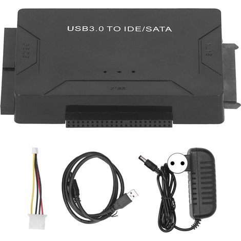 SJLERST Convertisseur USB 3.0 vers IDE SATA, Kit d'adaptateur de disque dur externe, câble 2,5 pouces/3,5 pouces, prise 100-240VEU
