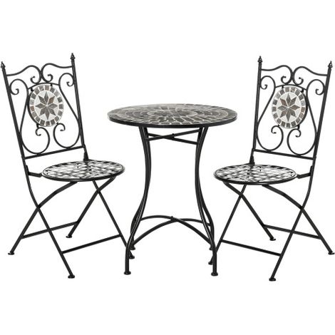 Salon de Jardin Mosaïque 2 Personnes Table et Chaises Pliantes en Métal et Céramique Multicolore pour Balcon Terrasse Mobilier Extérieur Bistro Vintage Robuste (1/5)