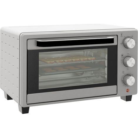 Mini-four, four grille-pain de 21 L avec 1 grille et 1 plaque de cuisson, 3 modes de cuisson, 100 °C à 230 °C, inox, verre, argent