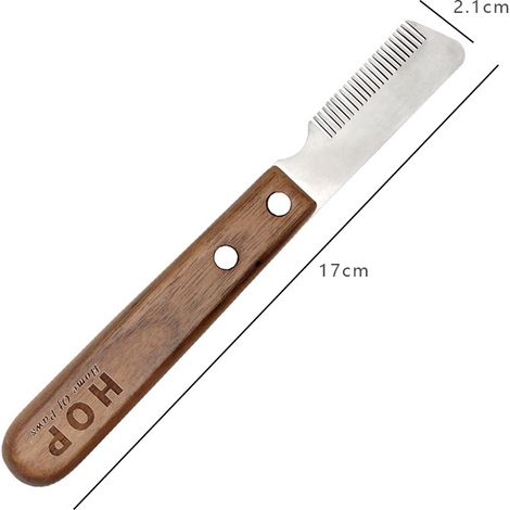 Peigne anti-poils d'animaux avec manche en bois et trou de suspension - Accessoire pour retirer l'excès de sous-poil (1/5)