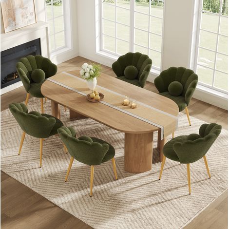 Set 6 sillas de comedor 60x62,5x83 cm tejido mullido verde patas metálicas doradas - CHICFURN (1/5)