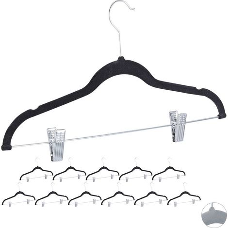 Set 12 Cintres Velours Noir 43cm Crochet 360° Antidérapant Pinces Clips pour Manteaux Pantalons Robes Vêtements (1/5)