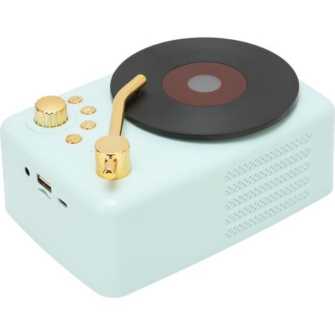 Enceinte Bluetooth stéréo rechargeable par USB, design rétro platine vinyle, mini enceinte sans fil portable pour la maison, les fêtes et les voyages (bleue) (1/5)