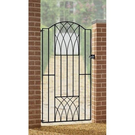 Abbey Modern Verona Tall Bow Top Single Gate - Solid Steel - Fits Gap of 880 mm x 1798 mm High - Electro Galv./Black Powder Coated