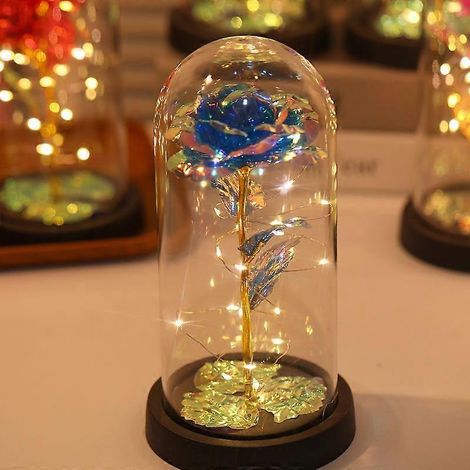 rose artificielle, cadeau de Saint-Valentin pour votre petite amie, rose éternelle avec lumière LED, décoration de mariage ou cadeau de Noëlbleu (1/5)