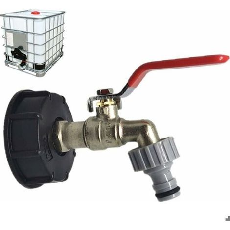 Robinet Cuve - Laiton - Filetage S60X6 - Pour Conteneur IBC 1000 L - Adaptateur Tuyau Arrosage 13 mm - 1 Pièce (1/4)