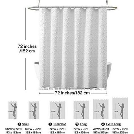 Rideau De Douche - 183 x 183 cm - Motif Chevron Tissé - Style Bohème Rustique - Polyester - Blanc - 1 Pièce (1/4)