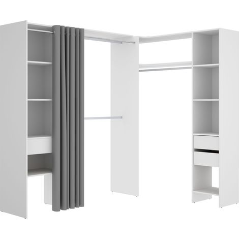DEKIT - COMPOSICION VESTIDOR RINCONERO ADAPTABLE Y CON CORTINA - 205 x 164/214 x 141 cm - BLANCO (1/5)
