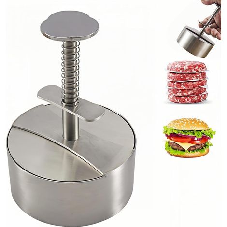 Pressa per hamburger in acciaio inossidabile, pressa per barbecue per verdure antiaderente regolabile in acciaio inossidabile 304 da 10 cm per hamburger gustosi (1/5)
