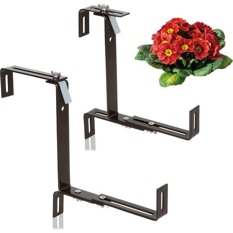 2 Supports Jardinière Balcon - Acier Inoxydable Marron - Réglable Sans Perçage - Pour Plantes et Fleurs - Largeur 3 à 14 cm (1/5)
