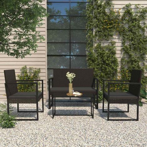 Salon de jardin 4 pcs avec coussins-Lot de 4 Mobilier de jardin-Meuble de jardin Noir Résine tressée 700243 (1/5)