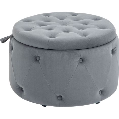 Runder Aufbewahrungs-Pouf grau aus Polyester in Samtoptik Ø60 x 40 cm (1/5)